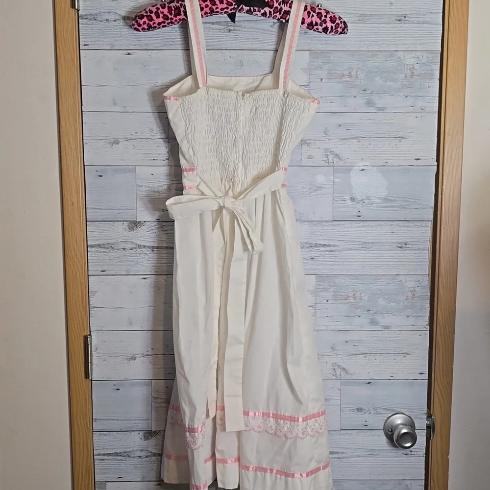 Vintage 1970's Candi Jones California White Pink Prairie Dress - Picture 2 of 11